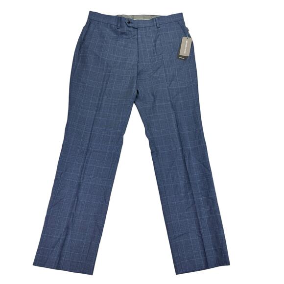 Michael Kors Mens Malone Classic Fit Plaid Wool Stretch Suit Pants Blue 32x30 - Picture 1 of 4